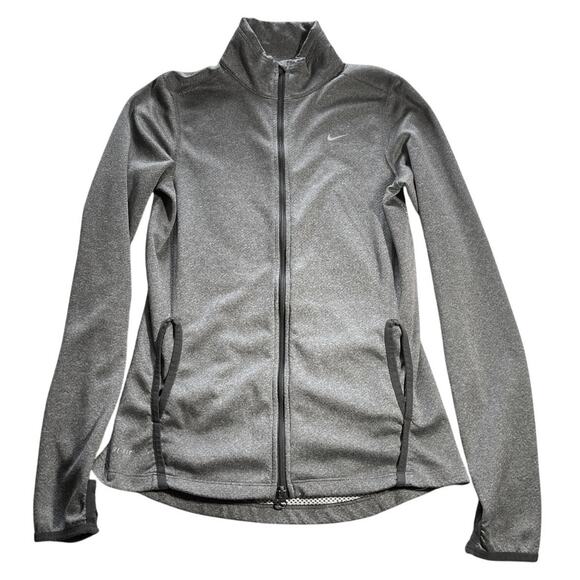 Nike Dri-FIT Full Zip Fitted Track Jacket Thumbhole Pockets Gray Womens Small - Picture 2 of 7